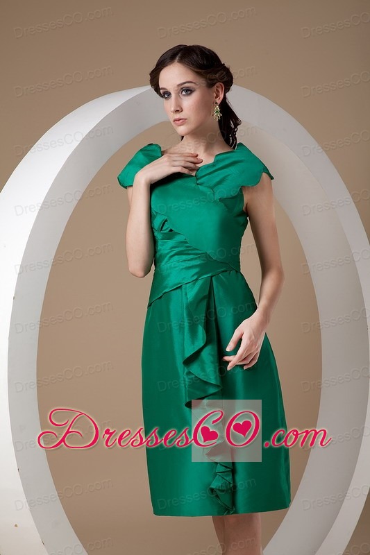 Green Column V-neck Knee-length Taffeta Ruching Prom / Homecoming Dress