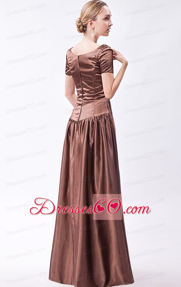 Brown A-line Scoop Long Taffeta Beading Prom Dress