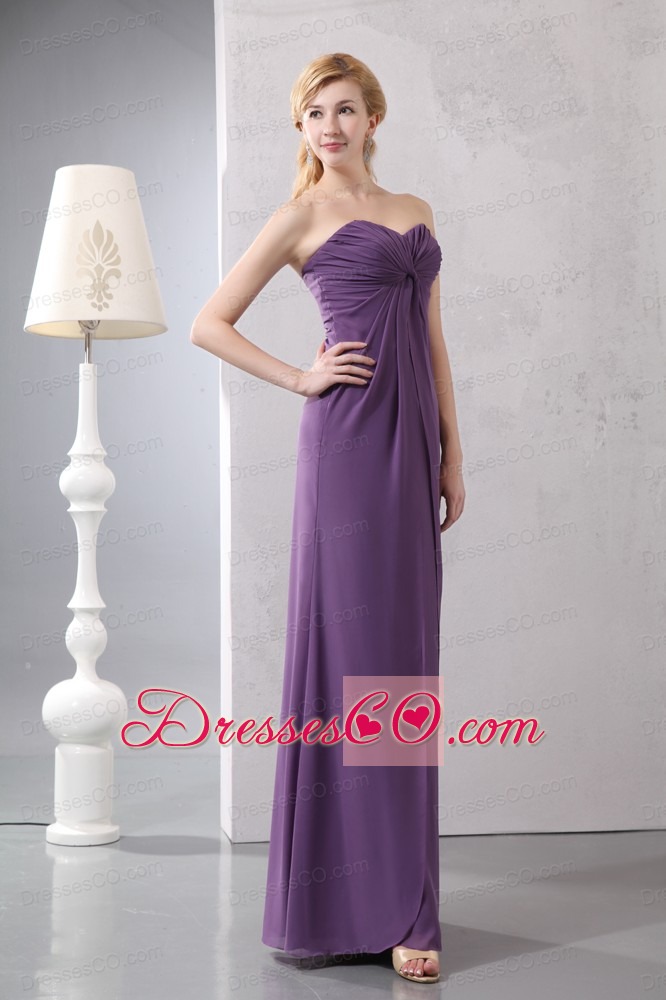 Purple Column Ankle-length Chiffon Ruching Prom Dress
