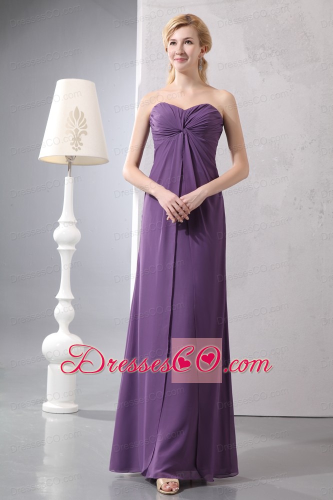 Purple Column Ankle-length Chiffon Ruching Prom Dress