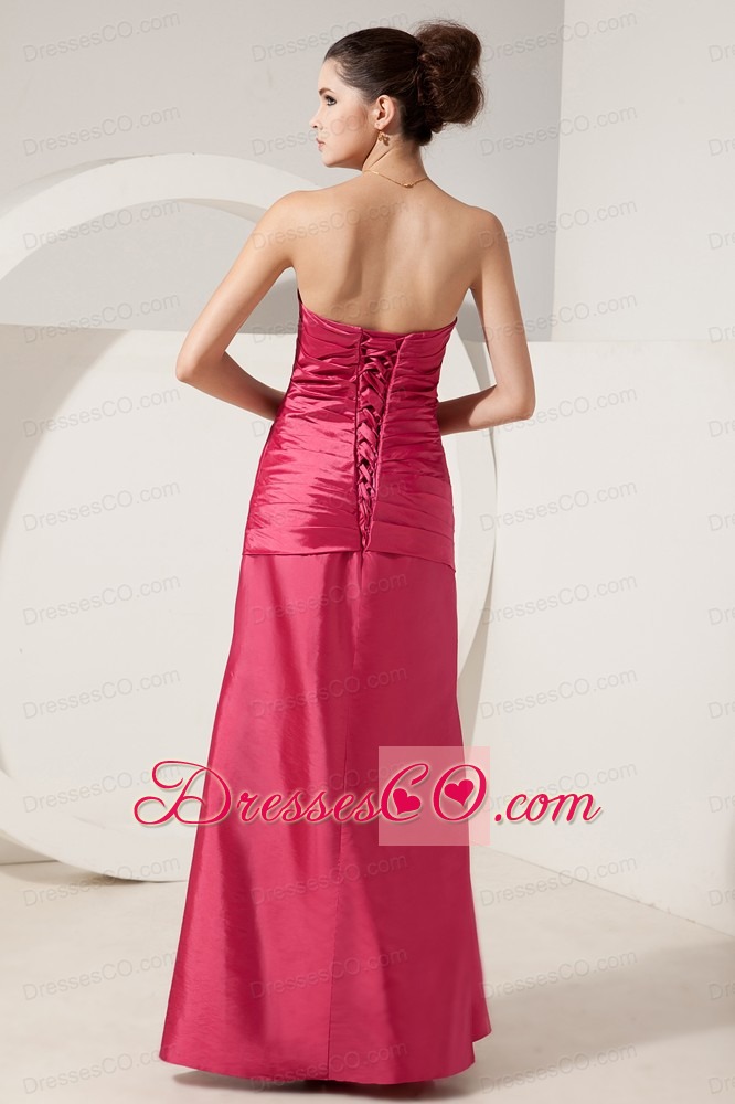 Coral Red Column Strapless Long Satin Beading Mother Of The Bride Dress