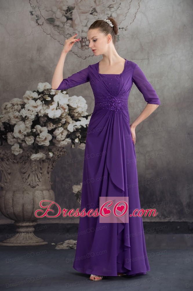 Simple Empire Square long Purple Prom Dress with Beading