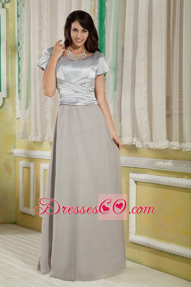 Grey Empire Scoop Long Chiffon And Satin Ruching Mother Of The Bride Dress