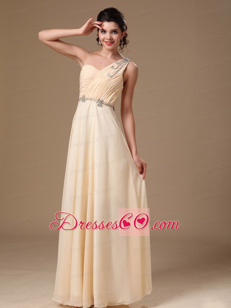Light Yellow One Shoulder Empire Beaded Decorate Shoulder  Prom Dress  2013