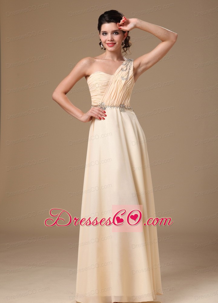 Light Yellow One Shoulder Empire Beaded Decorate Shoulder  Prom Dress  2013