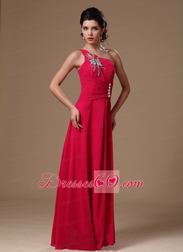 Coral Red One Shoulder Long Beaded Customize New Arrival Prom Gowns