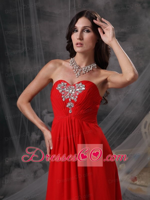 Red Empire Long Chiffon Beading Prom / Celebrity Dress