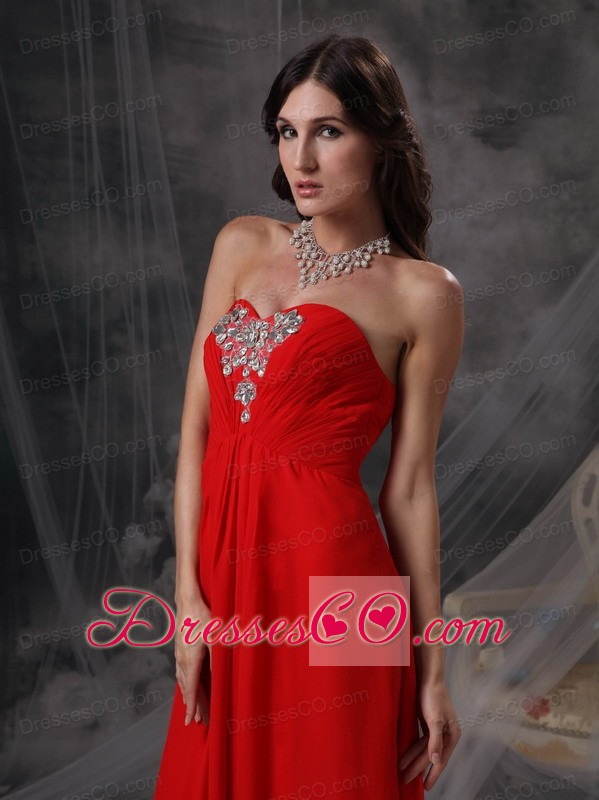 Red Empire Long Chiffon Beading Prom / Celebrity Dress