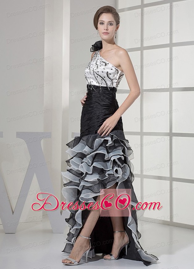 One Shoulder and Beading For High-low Prom Dress