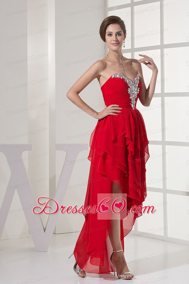 Red Prom Dress With Beading and Chiffon For Custom Made