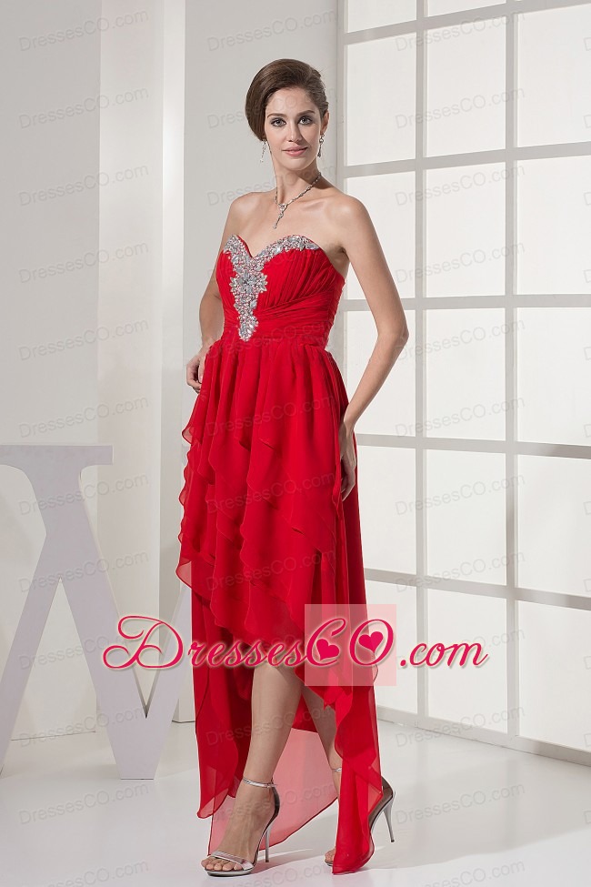 Red Prom Dress With Beading and Chiffon For Custom Made