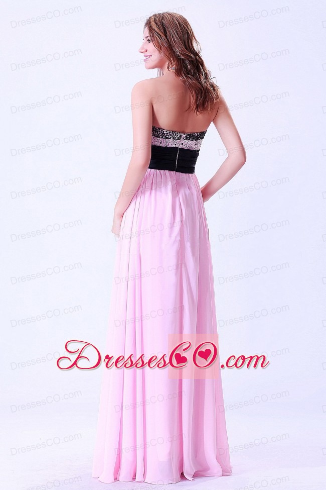 Pink and Black Beaded Prom / Evening Dress With Hand Made Flower