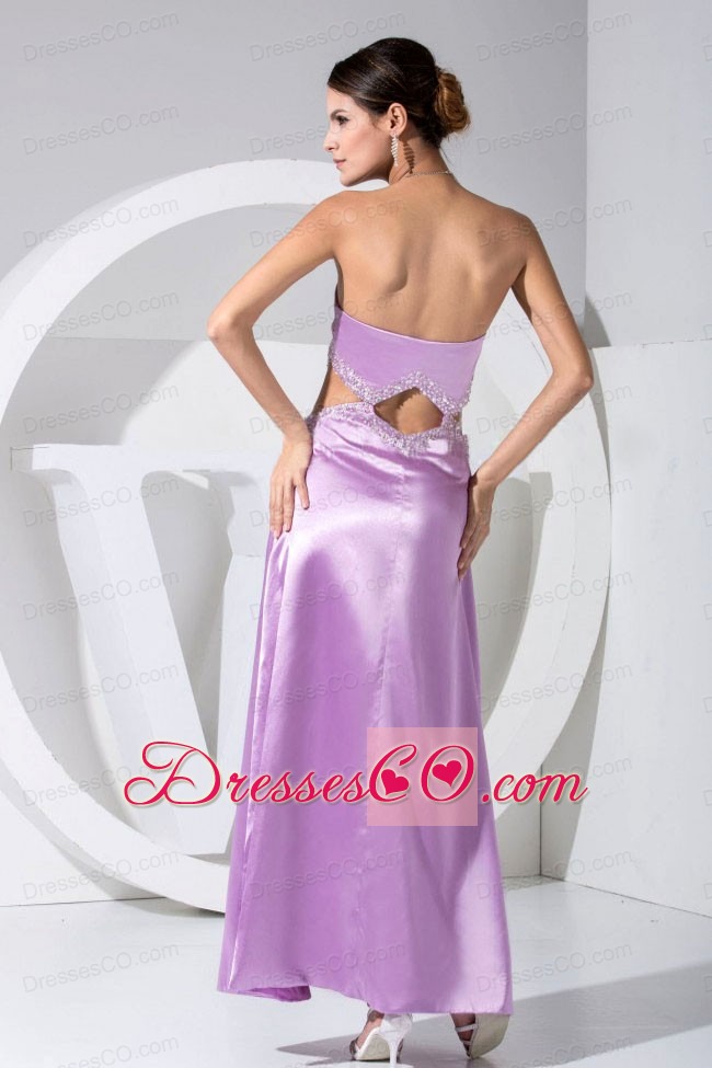 Beading Decorate Bodice High Slit Neckline Ankle-length Lavender Prom Dress 2013