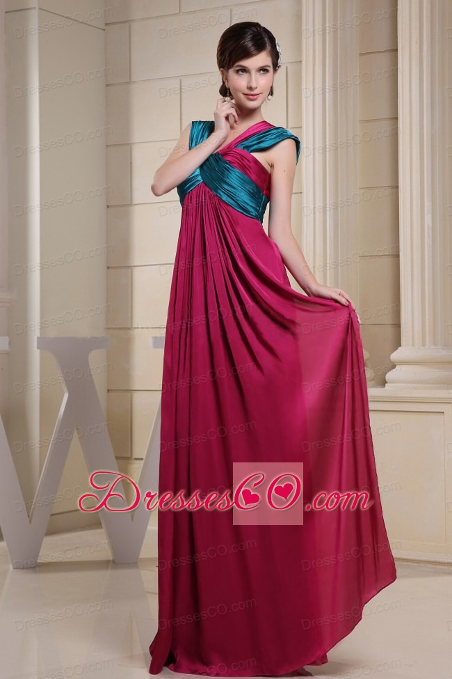 Asymmetrical Neckline Empire Long Ruched Prom Dress