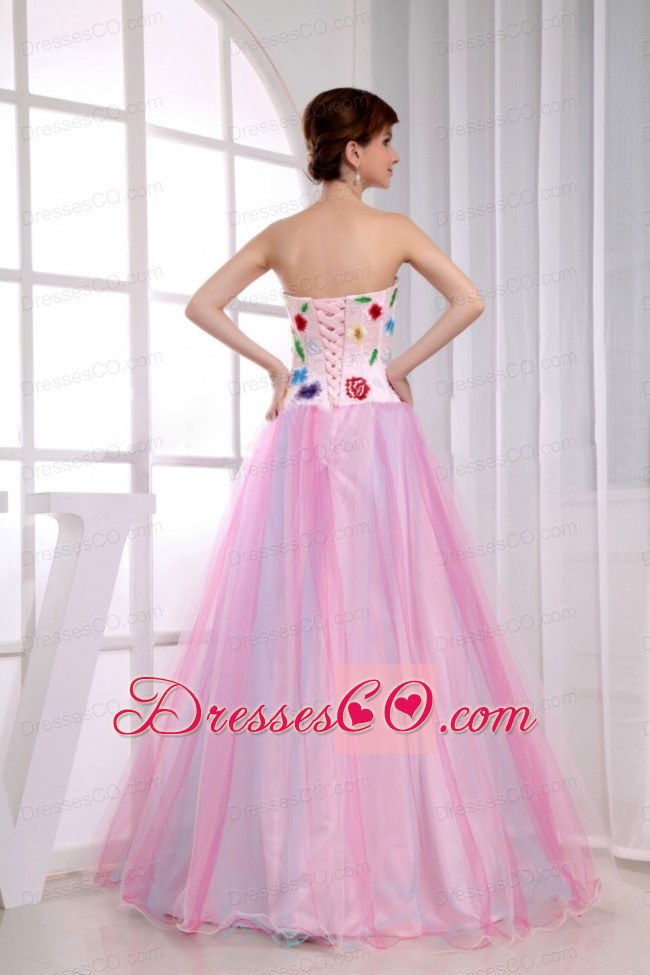 A-line Organza Pink Long Prom Dress