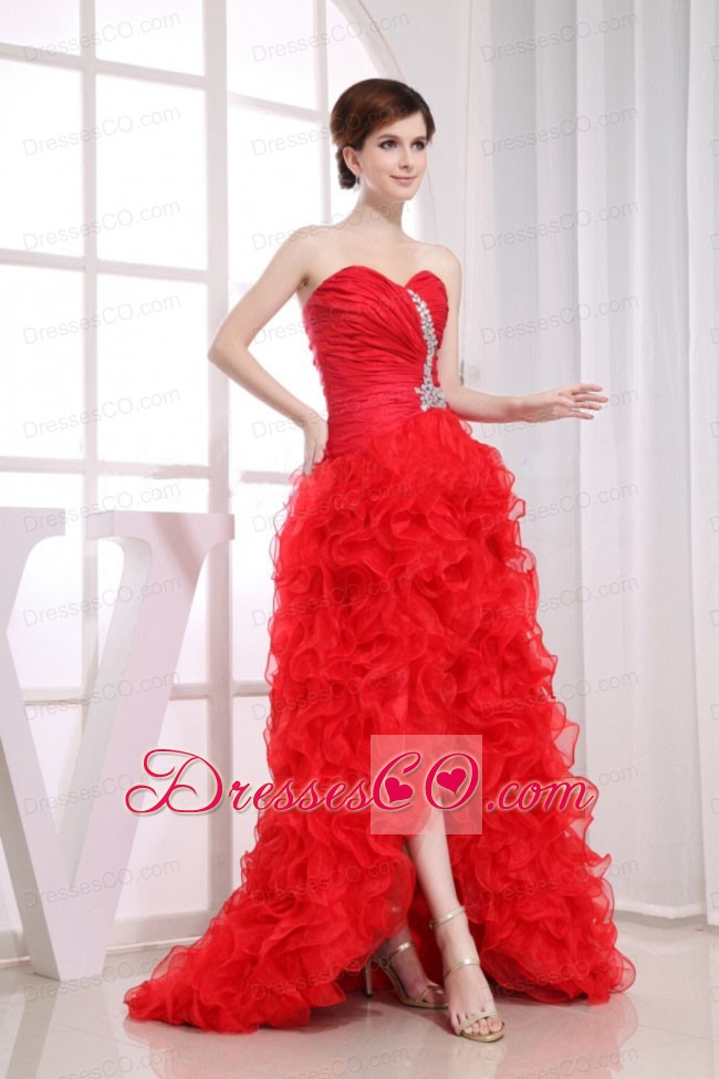 Beading Mermaid Prom Dress Organza High-low Red