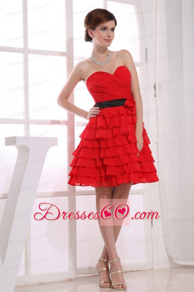 A-line Ruffles Chiffon Knee-length Prom Dress Red