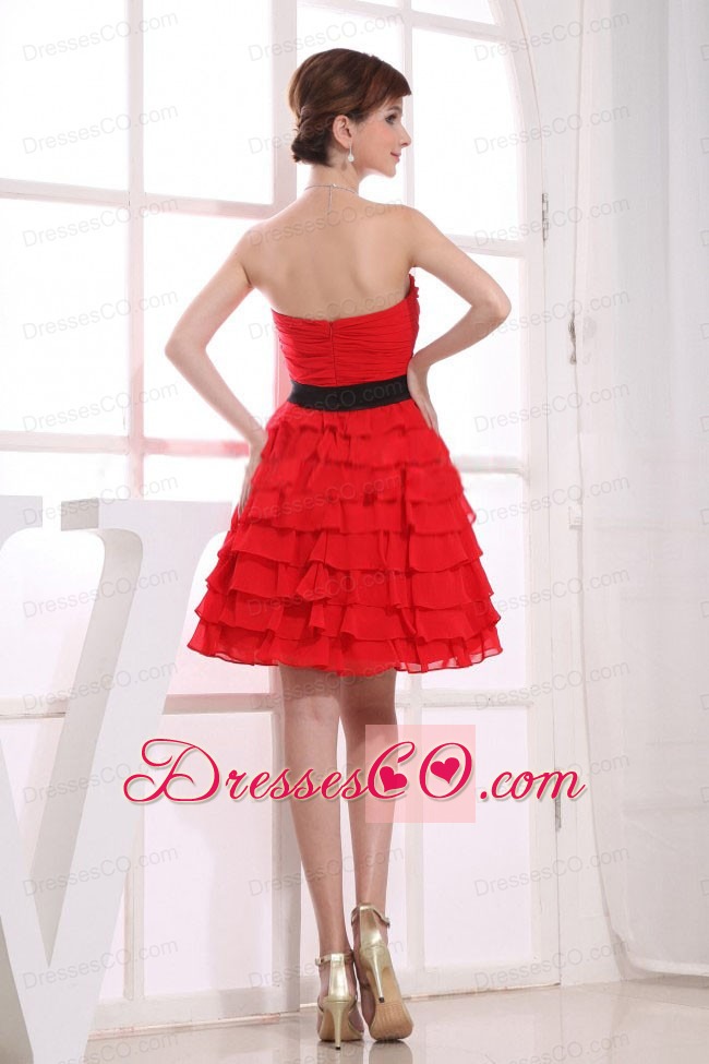 A-line Ruffles Chiffon Knee-length Prom Dress Red