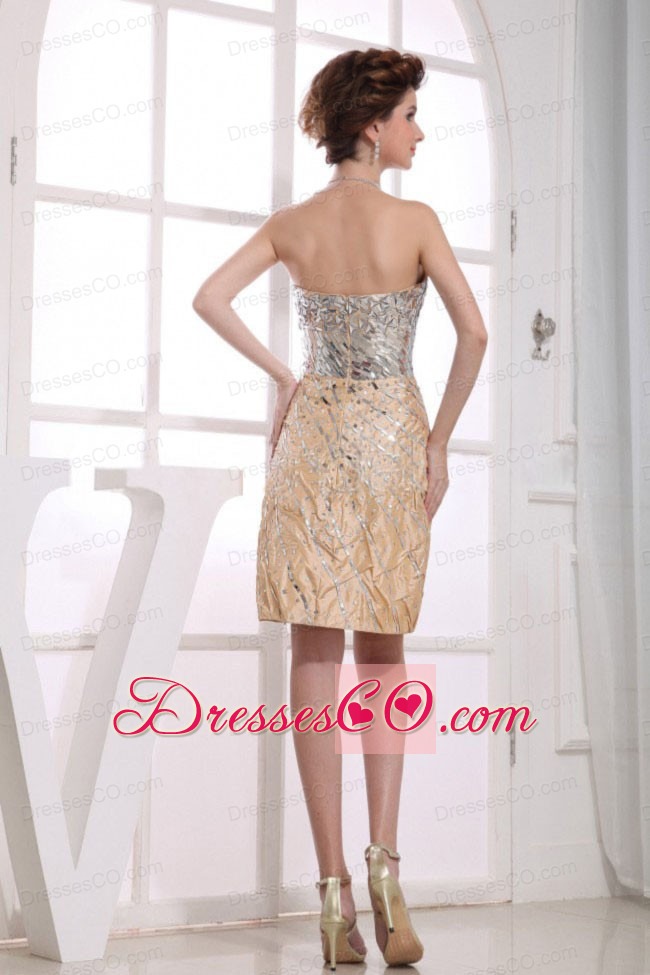 Paillette Column Knee-length Taffeta Prom Dress Gold