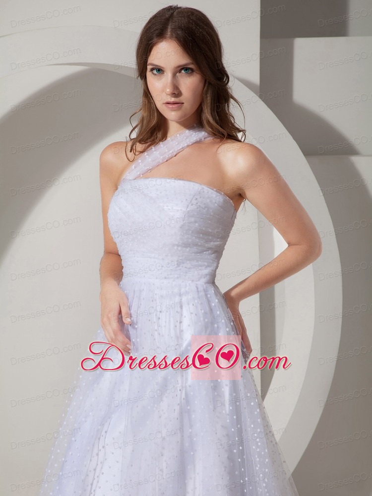 Modest A-Line / Princess One Shoulder Court Train Tulle Wedding Dress