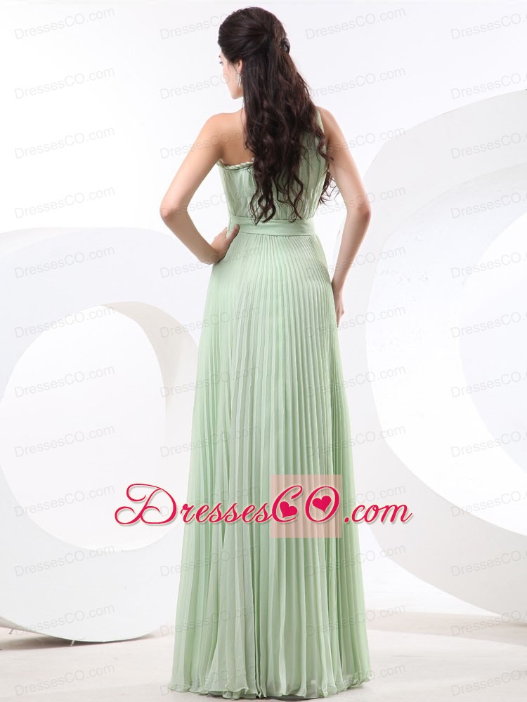 Apple Green Empire Prom Dress With Pleat Chiffon One Shoulder For Custom Made