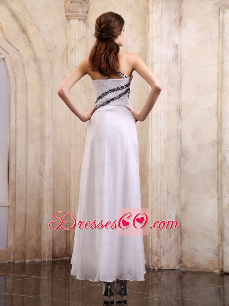 One Shoulder Prom Dress With Beaded And High Slit Ankle-length Chiffon