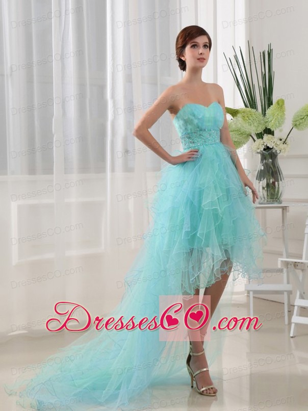 Beading Column Organza High-low Prom Dress Blue