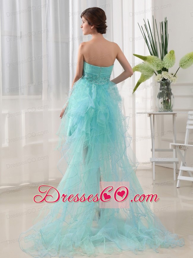 Beading Column Organza High-low Prom Dress Blue