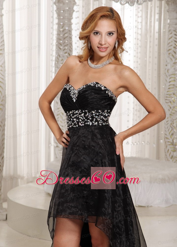 Black High-low Prom DressSweethart Beaded Decorate Bust Custom Made With Organza