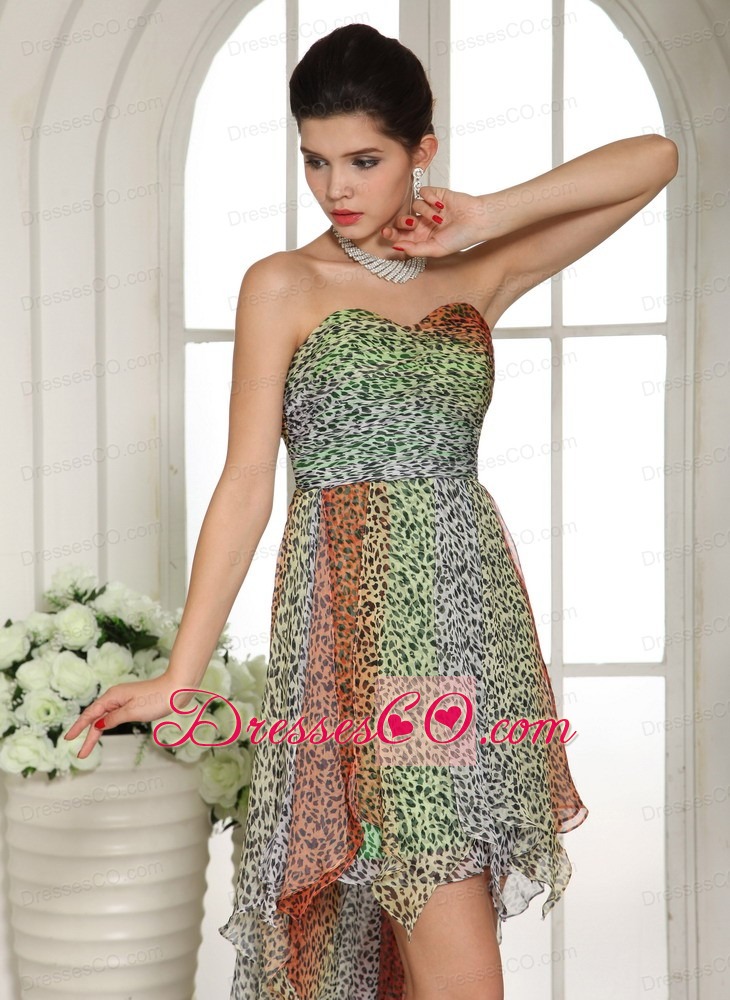 Leopard Chiffon Empire High-low Homecoming Dress For Custom Made