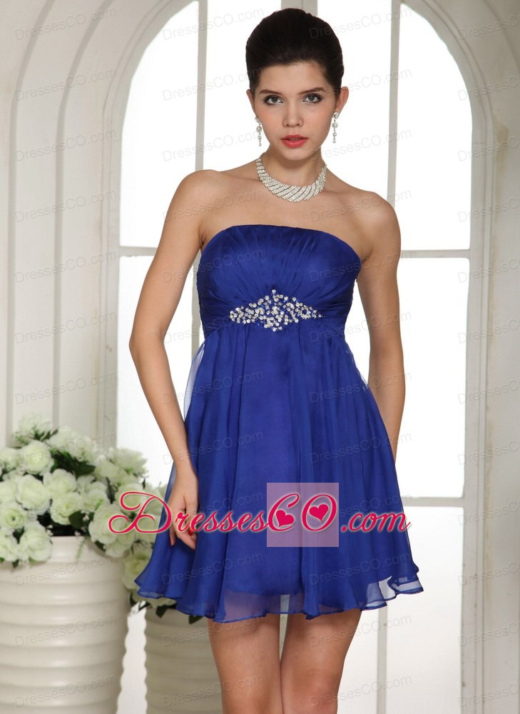 Peacock Blue Empire Beading Prom Dress With Mini-length