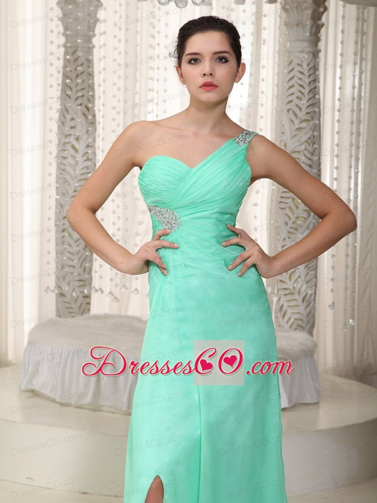 Apple Green Empire One Shoulder Long Chiffon Beading Prom Dress