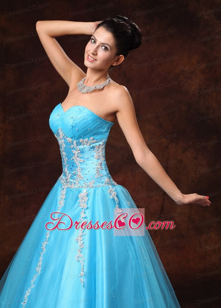 Baby Blue A-line Appliques Graduation Custom Made Prom Gowns