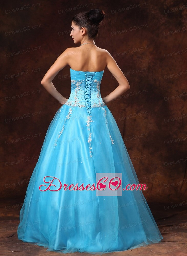 Baby Blue A-line Appliques Graduation Custom Made Prom Gowns