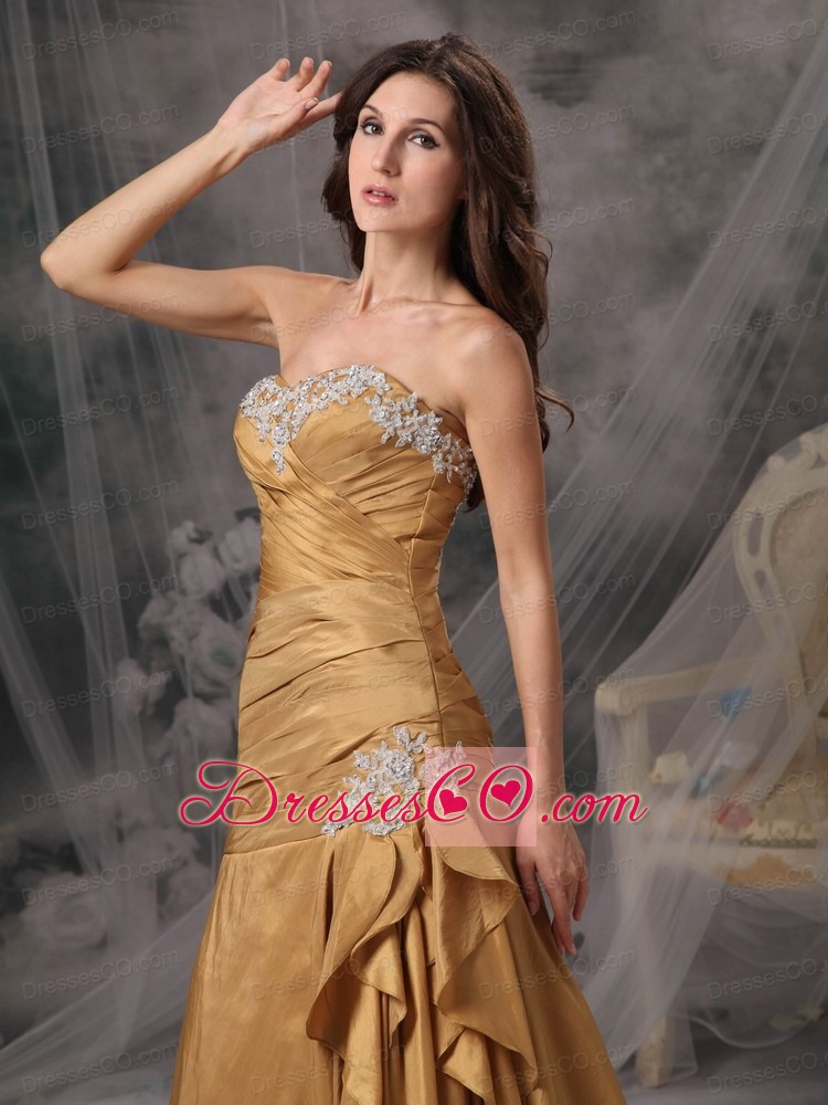 Beautiful Gold Mermaid / Trumpet Prom Dress Taffeta Beading Long