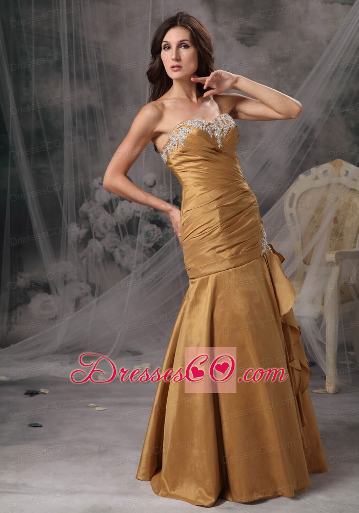 Beautiful Gold Mermaid / Trumpet Prom Dress Taffeta Beading Long