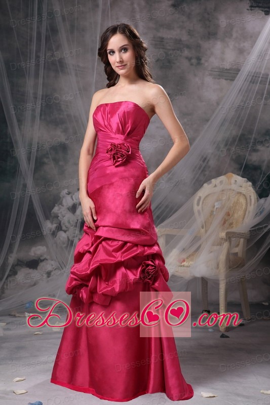 Customize Coral Red A-line Strapless Prom Dress Taffeta Beading Long