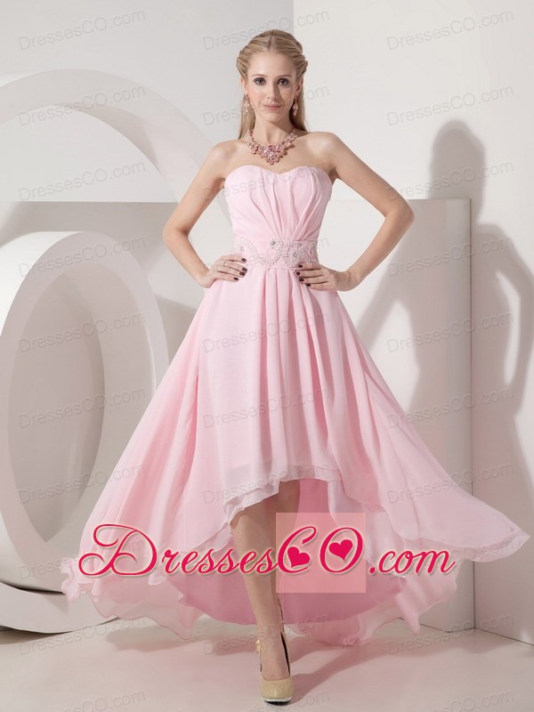 Sexy Baby Pink Empire Cocktail Dress Chiffon Beading High-low