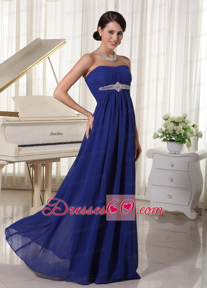 Royal Blue Chiffon Empire Beaded Prom Dress For Formal Evening