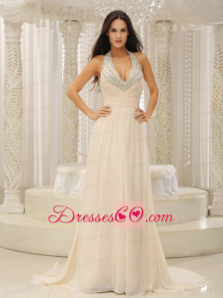 Halter Top With Beaded Ruched Bodice For Beautiful Prom Dress Customize