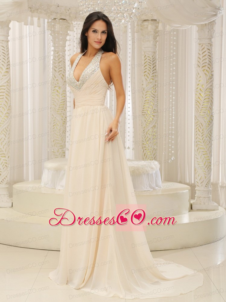 Halter Top With Beaded Ruched Bodice For Beautiful Prom Dress Customize