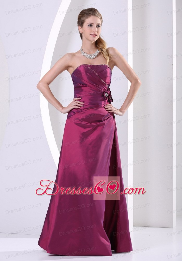 Purple Taffeta Custom Made Hand Made Flowers and Beading Prom / Evening Dress A-line