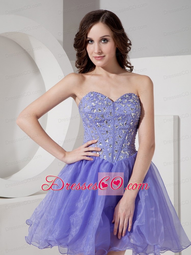 Latest Lilac Short Prom Dress With Beading Mini-length