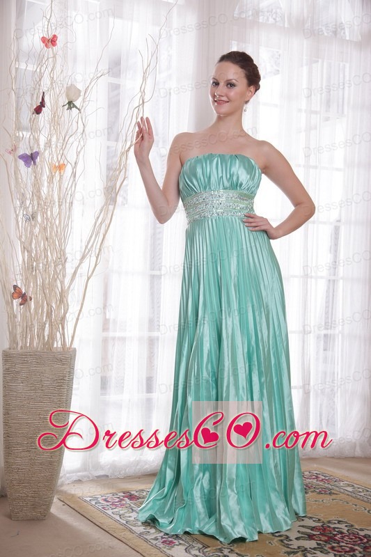 Apple Green Empire Strapless Long Elastic Woven Satin Beading Prom Dress
