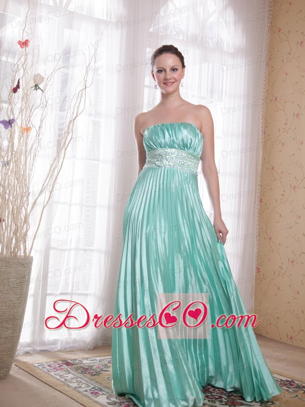 Apple Green Empire Strapless Long Elastic Woven Satin Beading Prom Dress