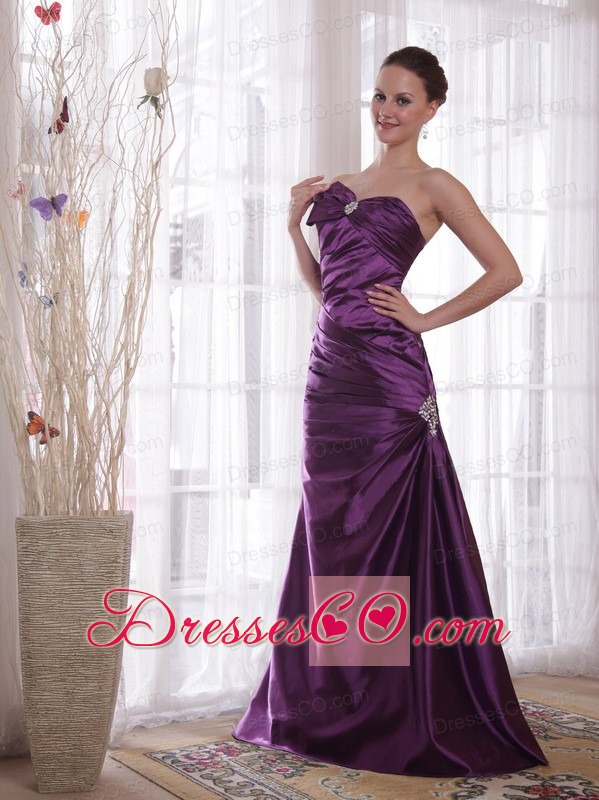 Purple Column Long Taffeta Pleat Prom Dress