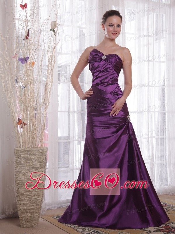 Purple Column Long Taffeta Pleat Prom Dress