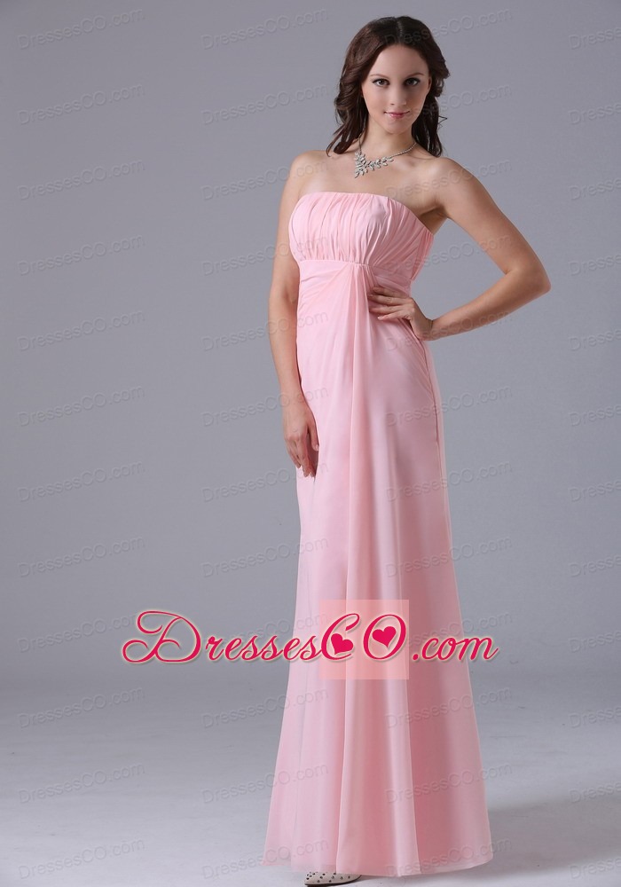 Baby Pink Ruched Decorate Simple Prom Dress With Long In 2013