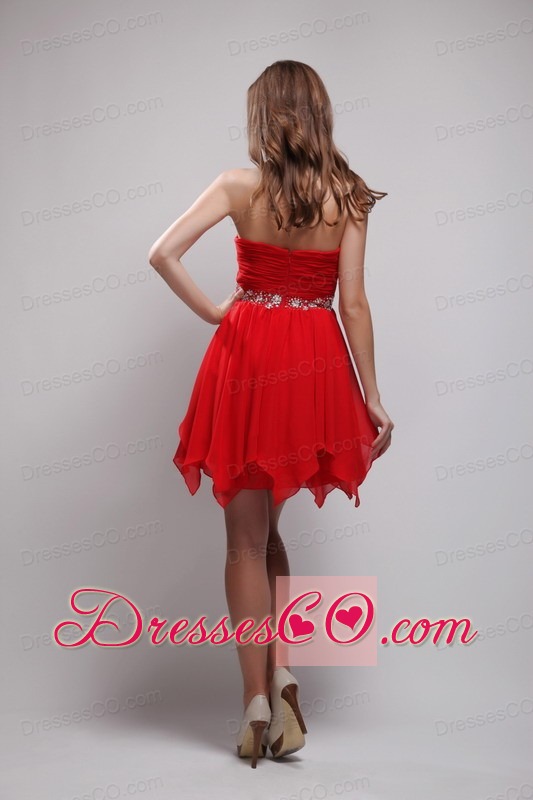 Red Empire Neck Mini-length Chiffon Beading Prom / Homecoming Dress