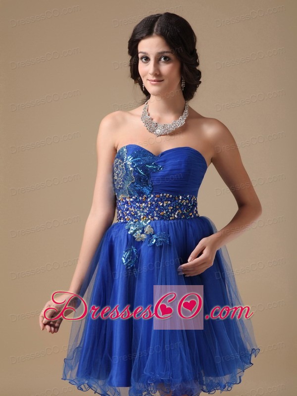Blue A-line Mini-length Organza Beading Prom Dress